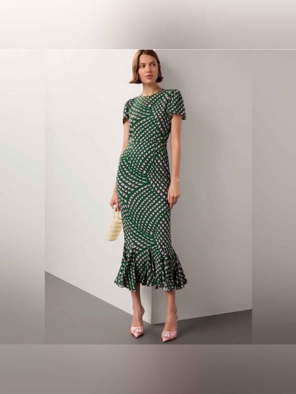 RHODE Lulani Midi Dress in Woven Geo Purple and Green Size 2